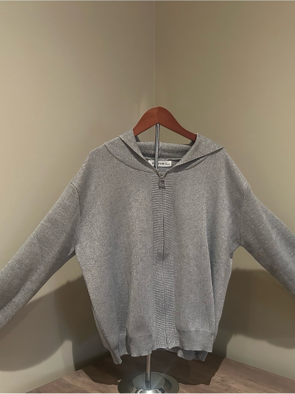 Gray Sparkle Zip-Front Hoodie Jacket